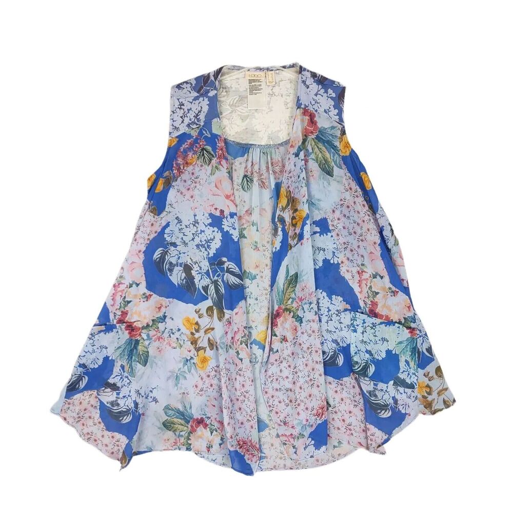 Lori Goldstein LOGO Sheer Floral Cardigan Vest with Pockets, Women's XXS Cottage